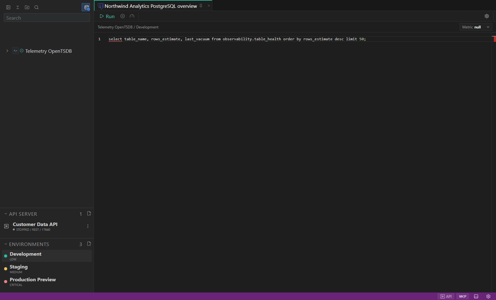 OpenTSDB native workflow. A representative OpenTSDB explorer and bounded read-only workflow. Replace the example objects with names from your datastore.