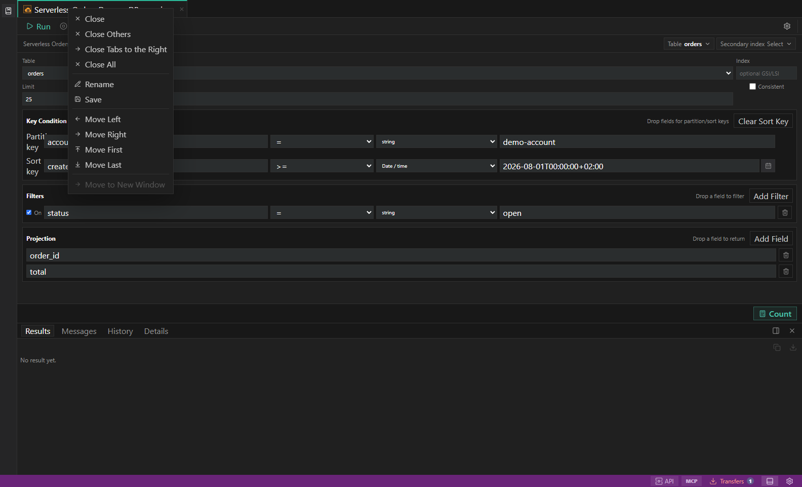 Experimental multi-window controls. The tab context menu exposes the preview-only move-to-window action and its current availability state.